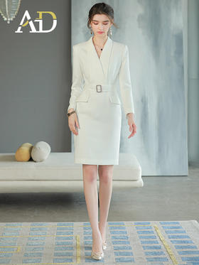 AD高级感白色连衣裙女职业套装裙主持人面试正装气质收腰西装裙子