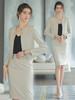AD法式轻熟风两件套女米色短款圆领西装外套御姐范职业正装套装裙 商品缩略图1