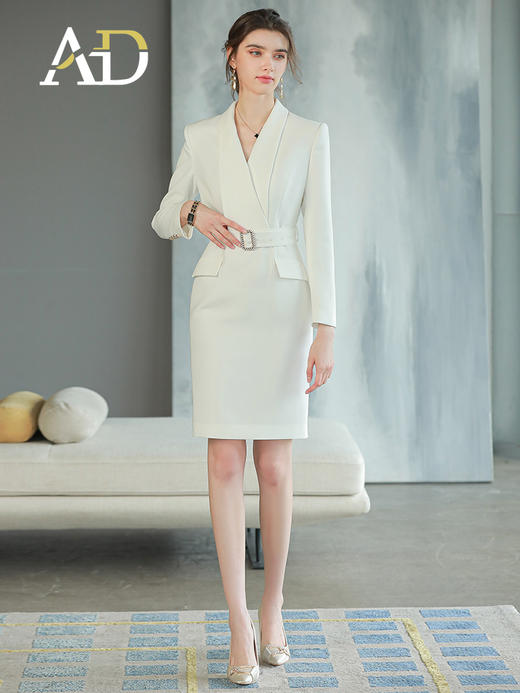 AD高级感白色连衣裙女职业套装裙主持人面试正装气质收腰西装裙子 商品图1
