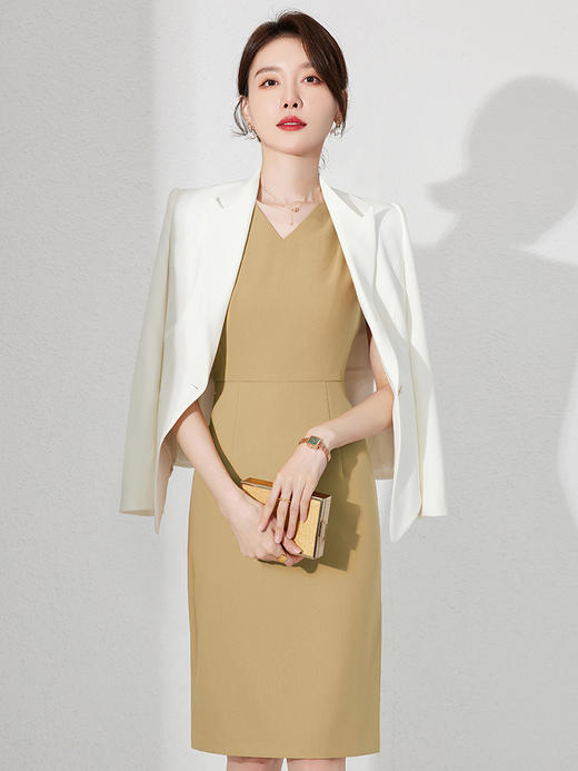 艾尚臣春装气质女神范套装设计感黄色经理职业装套裙正装连衣裙女 商品图1