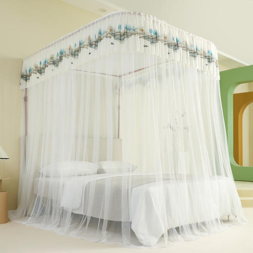 自然醒U型导轨蚊帐加密加厚轨道支架升降伸缩三开卧室家用落地2308HH 商品图5