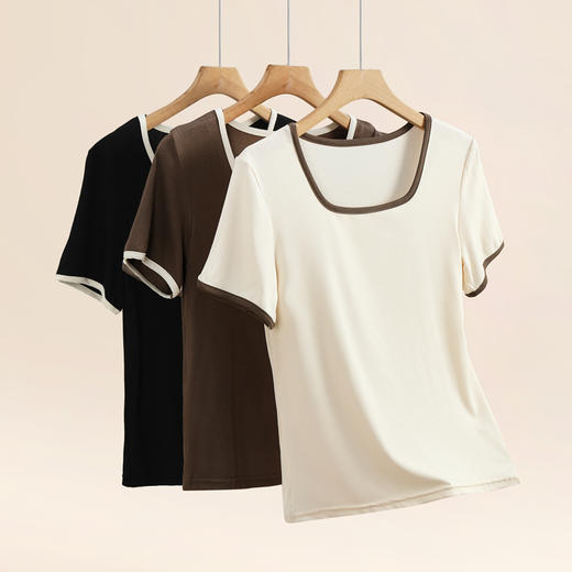 【Cottonmoon棉月】2023春夏新款复古方领法式针织罗纹短袖衫三色可选百搭 商品图2