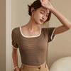 【Cottonmoon棉月】2023春夏新款复古方领法式针织罗纹短袖衫三色可选百搭 商品缩略图5