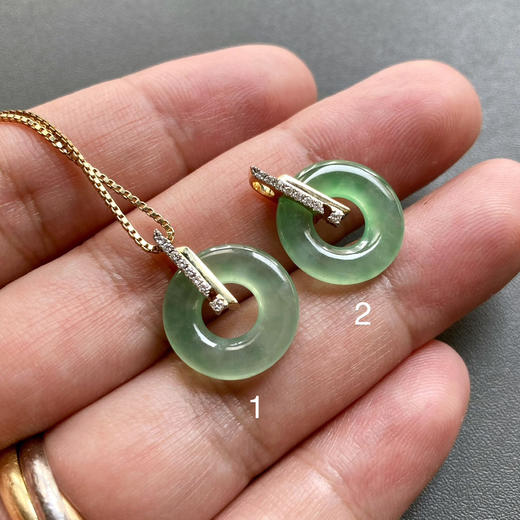 高冰种阳绿翡翠平安扣18k黄金钻石镶嵌 商品图7