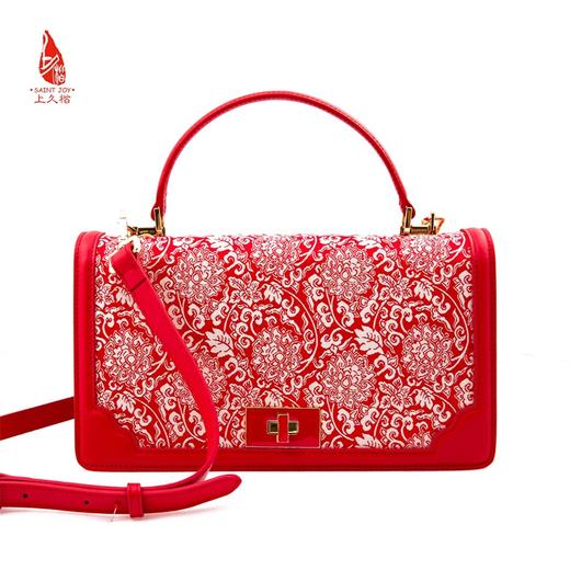 SAINTJOY/上久楷 女士宋锦拎包 缠枝纹 蓝色  红色 黑色 BWS16A0901 商品图5
