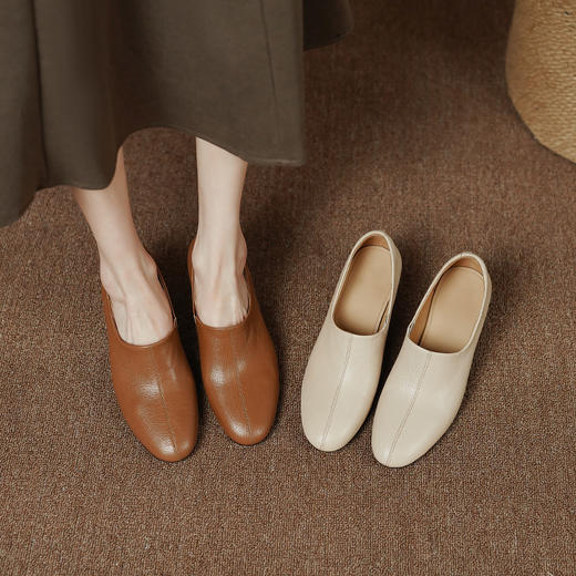 复古舒适，中粗跟头层羊皮深口单鞋PS1227 商品图10