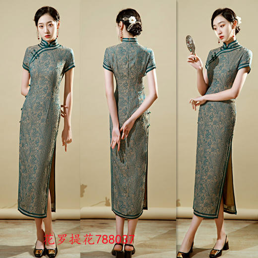 SKY 788037复古民族风长款花罗旗袍 商品图1