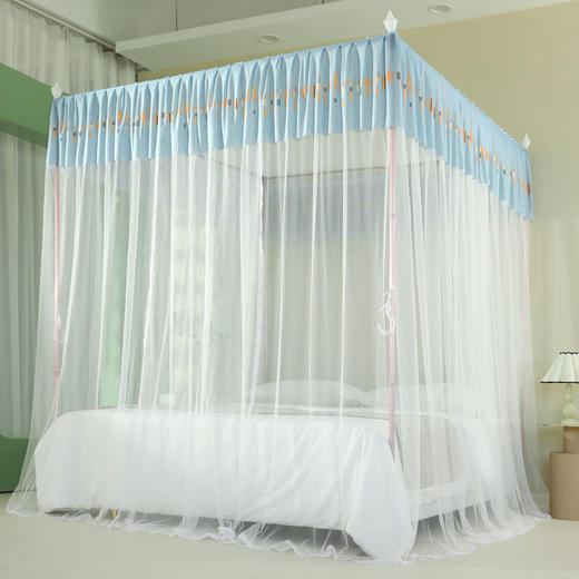 自然醒蚊帐三开门印花落地宫廷加高加粗铝合金支架加密蚊帐1.5m防尘顶2306HH 商品图2