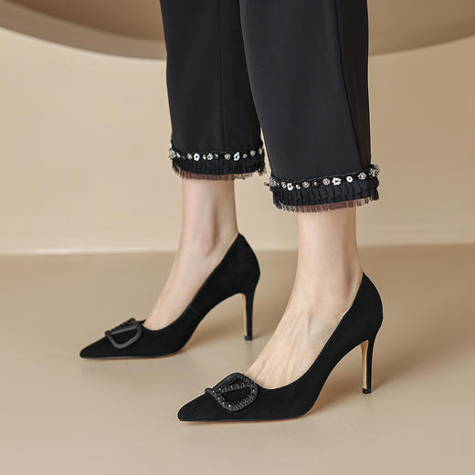 舒适百搭，尖头羊猄皮高跟单鞋DB-M5576 商品图0