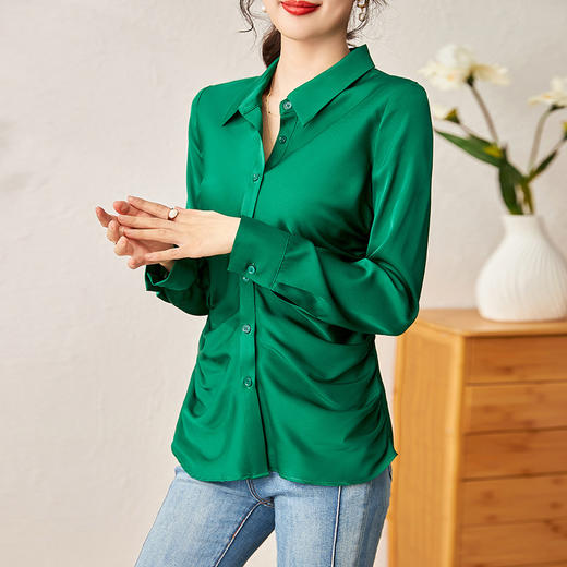 通勤修身，重磅真丝双乔衬衫缎面立体褶皱遮肉显瘦衬衣WLZD-2301608 商品图0