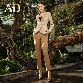 AD高端职业套装女秋冬西服职场OL女装卡其色西装正装播音艺考服装