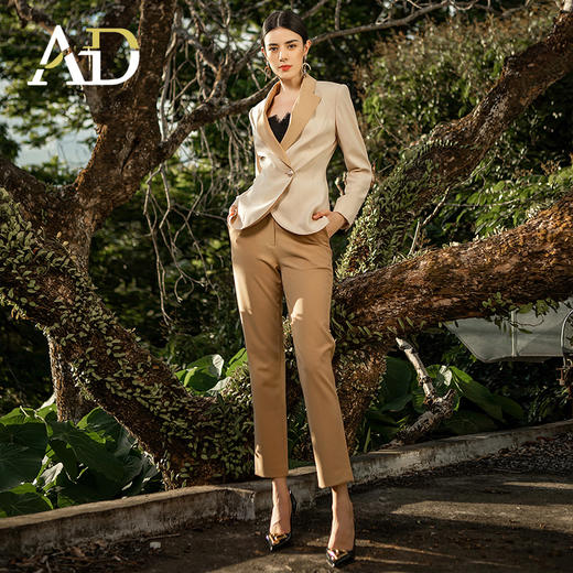 AD高端职业套装女秋冬西服职场OL女装卡其色西装正装播音艺考服装 商品图0