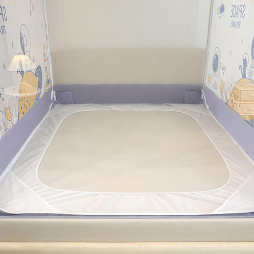 自然醒婴幼儿A类防尘方顶坐床蚊帐防摔儿童加固加厚宝宝防止掉床卡通印花床笠款折叠支架8861HH 商品图9