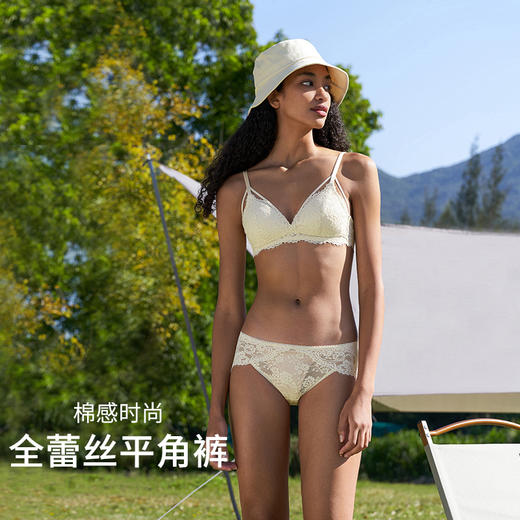 HSIA遐性感中腰平角裤全蕾丝睫毛复古花卉舒适纯棉裆底透气内裤女【相约春光】 商品图1