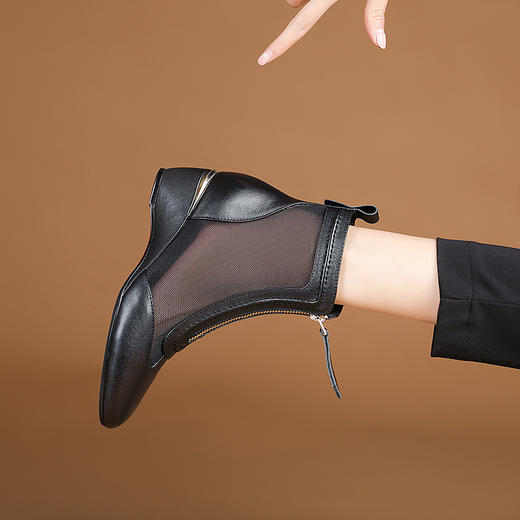 春夏新款，前拉链真皮网纱拼接坡跟网靴XYM-k742 商品图4