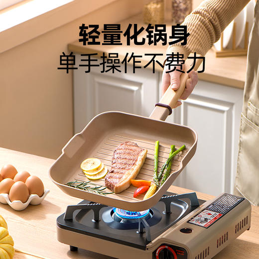 悦味牛排锅24CM悬氧条纹不粘锅创意倾斜口设计家用平底早餐煎烤锅 商品图3