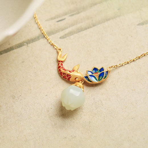 s925纯银莲花锦鲤吊坠项链女小众设计2022新款转运锁骨链高级感 商品图4