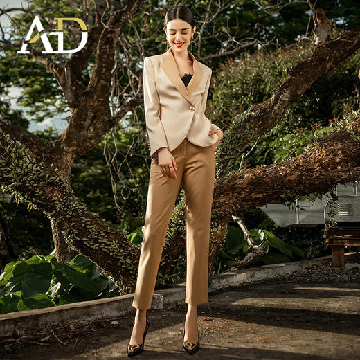 AD高端职业套装女秋冬西服职场OL女装卡其色西装正装播音艺考服装 商品图1