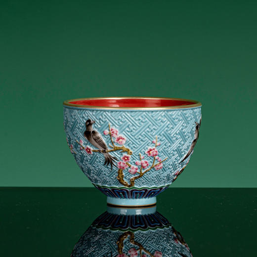 【宝】绿地雕刻喜上眉梢鸡心杯 商品图2