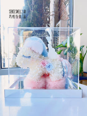 白色毛绒独角兽-永生花（28*18*14cm）