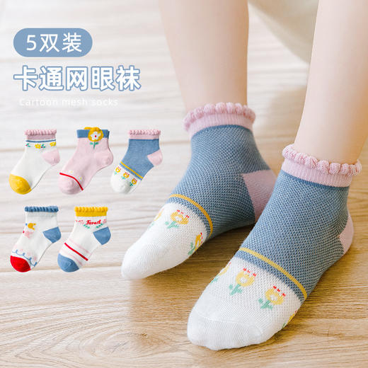 【5双质量不变款式随机】夏季网眼儿童卡通短袜宝宝袜子玻璃丝男女童袜子1-12岁 商品图2