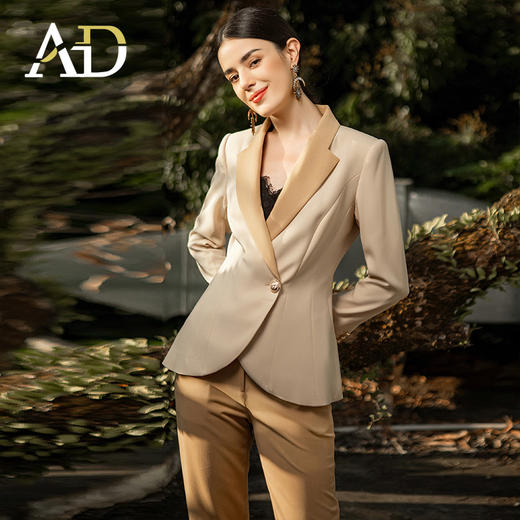 AD高端职业套装女秋冬西服职场OL女装卡其色西装正装播音艺考服装 商品图4