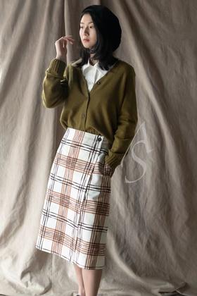 Margaret Howell  米白色手绘格纹A字裹裙