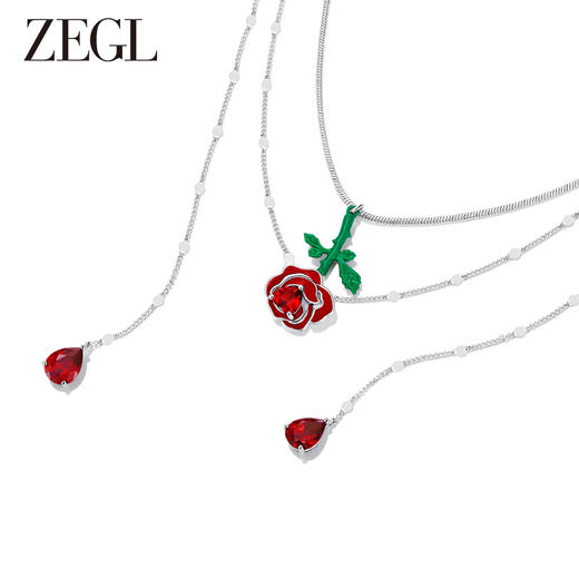 ZEGL设计师红玫瑰系列红色双层叠戴项链女生轻奢小众高级感锁骨链 商品图1