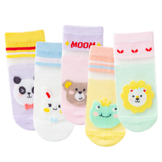 【5双质量不变款式随机】夏季网眼儿童卡通短袜宝宝袜子玻璃丝男女童袜子1-12岁 商品图5