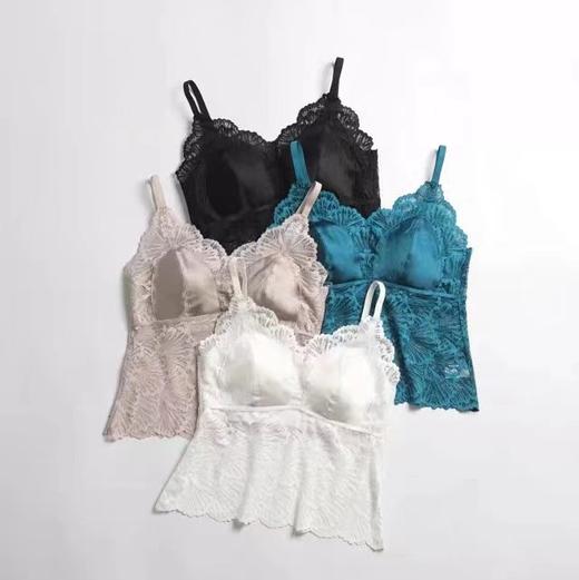 拼接蕾丝无钢圈文胸内衣一体真丝吊带 可内搭可打底 商品图0