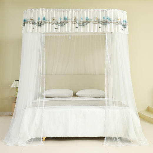 自然醒U型导轨蚊帐加密加厚轨道支架升降伸缩三开卧室家用落地2308HH 商品图4