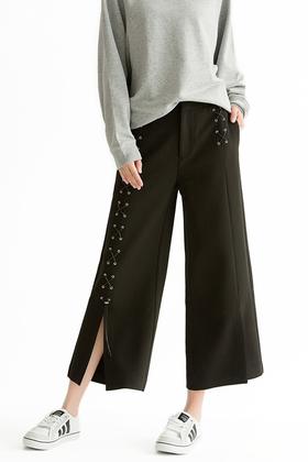 AVA 黑色编织带阔腿裤 200