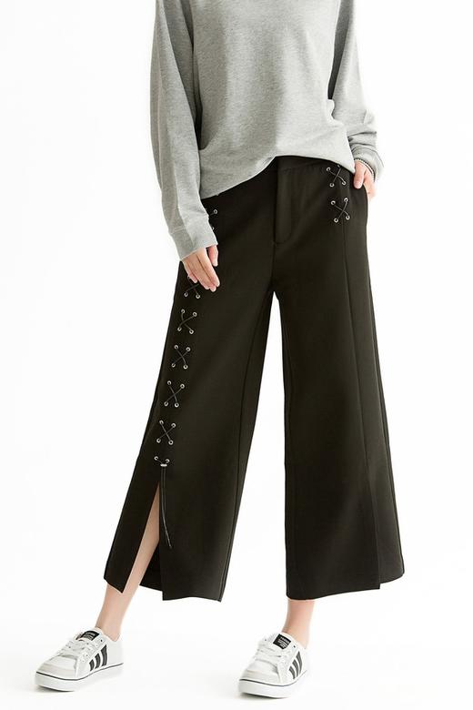 AVA 黑色编织带阔腿裤 200 商品图0