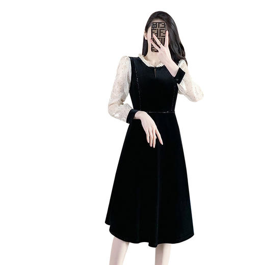 奢姿2024年春装新款大码女装气质圆领连衣裙胖妹妹撞色拼接裙子9931852384 商品图4