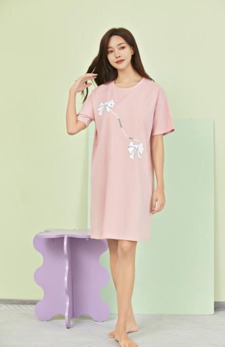 【29元限时秒杀】【秀黛】女圆领蝴蝶结印花短袖裙女士夏季睡裙H2551066T【专柜同款】【如遇缺货自动退款，介意勿拍】 商品图0