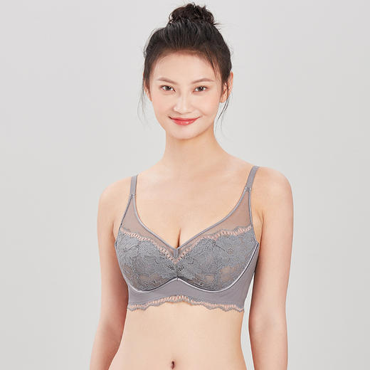 都市丽人完美包容常规内衣D杯超薄3/4杯蕾丝文胸三排软钢圈YB33J6 商品图0
