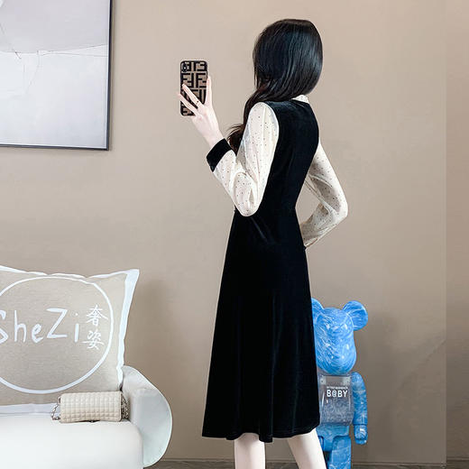 奢姿2024年春装新款大码女装气质圆领连衣裙胖妹妹撞色拼接裙子9931852384 商品图3