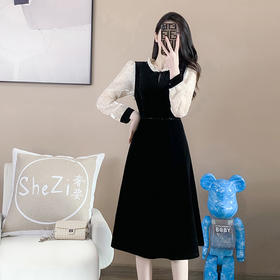 奢姿2024年春装新款大码女装气质圆领连衣裙胖妹妹撞色拼接裙子9931852384