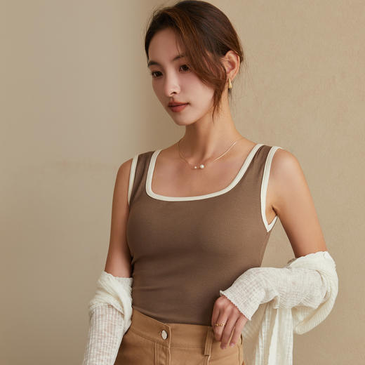 【Cottonmoon棉月】2023年春秋夏新款复古方领螺纹针织背心 商品图2