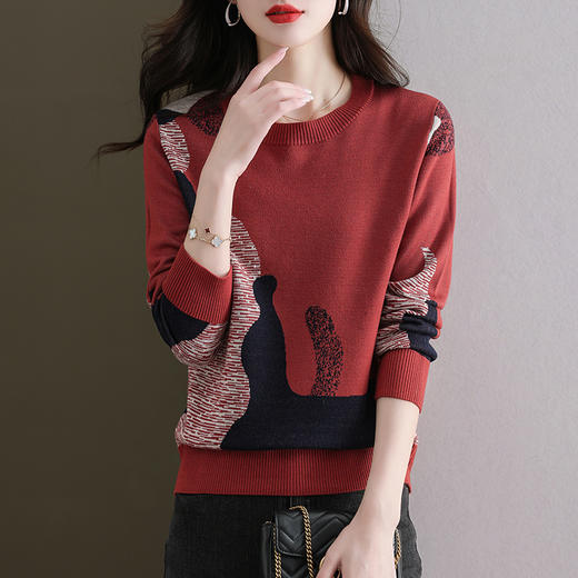 薄款春季冰丝针织衫，女圆领长袖韩版宽松小香风撞色打底衫CC-QQH-892 商品图5