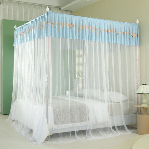自然醒蚊帐三开门印花落地宫廷加高加粗铝合金支架加密蚊帐1.5m防尘顶2306HH 商品图3