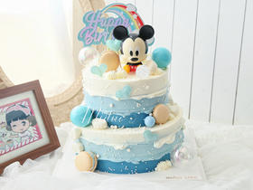 卡通主题款 Disney Mickey迪士尼米奇 可爱 周岁 蓝色系 双层蛋糕