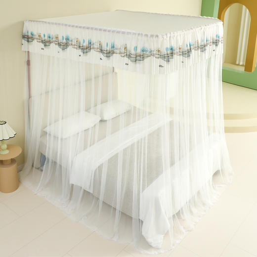 自然醒U型导轨蚊帐加密加厚轨道支架升降伸缩三开卧室家用落地2308HH 商品图6