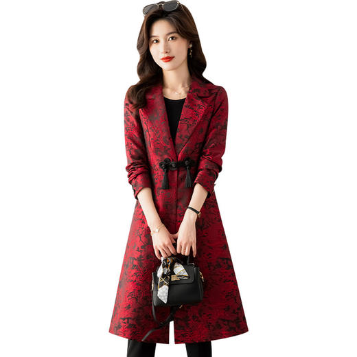 优雅百搭，印花中长款收腰盘扣风衣QYM-CQ2293 商品图4