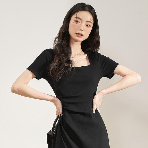 法式连衣裙女春显瘦打褶桃心领针织连衣裙小黑裙子V0050564 商品图2