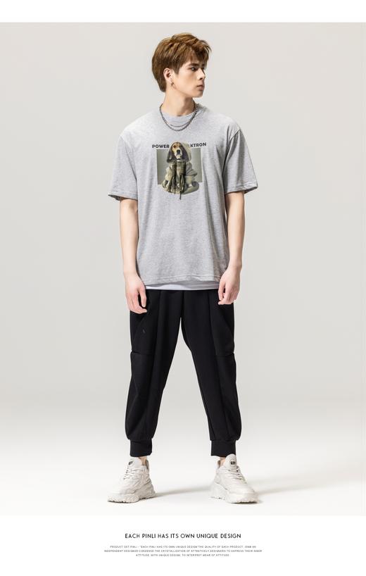 PINLI品立春季新款纯棉印花T恤男士圆领短袖体恤BG231111040 商品图7