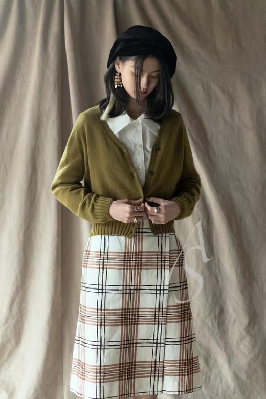 Margaret Howell  米白色手绘格纹A字裹裙 商品图1