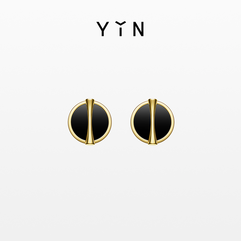 「因」系列 黄金比黑玛瑙耳钉