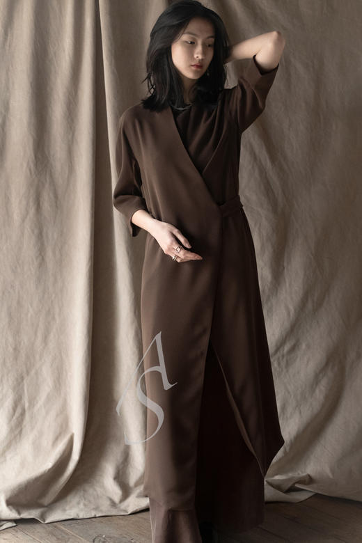 Mark Kenly Domino Tan 茶棕色DORINDA围裹式系带连衣裙 商品图2