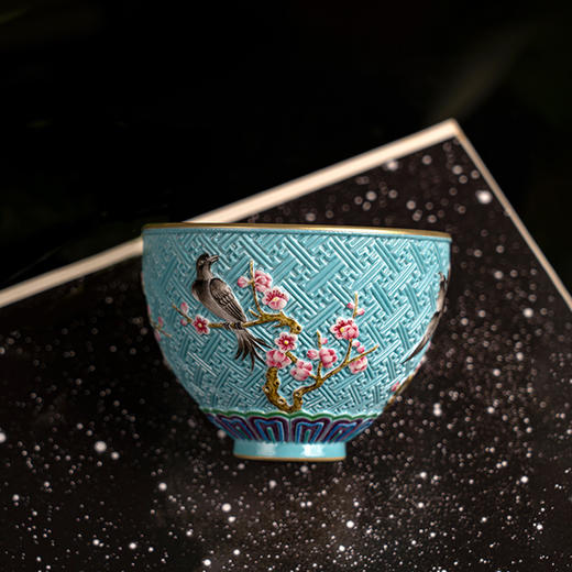 【宝】绿地雕刻喜上眉梢鸡心杯 商品图3